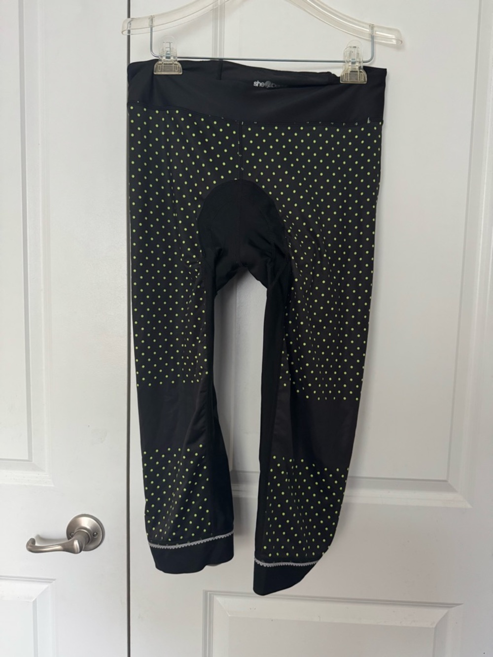 Women’s She Beest Black cycling Leggings with Lime Dot Print size xl